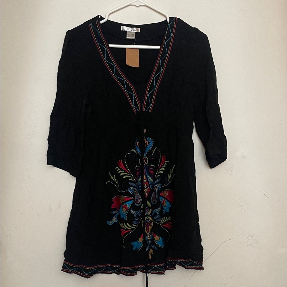 WD.NY Black Blouse with Colorful Embroidery